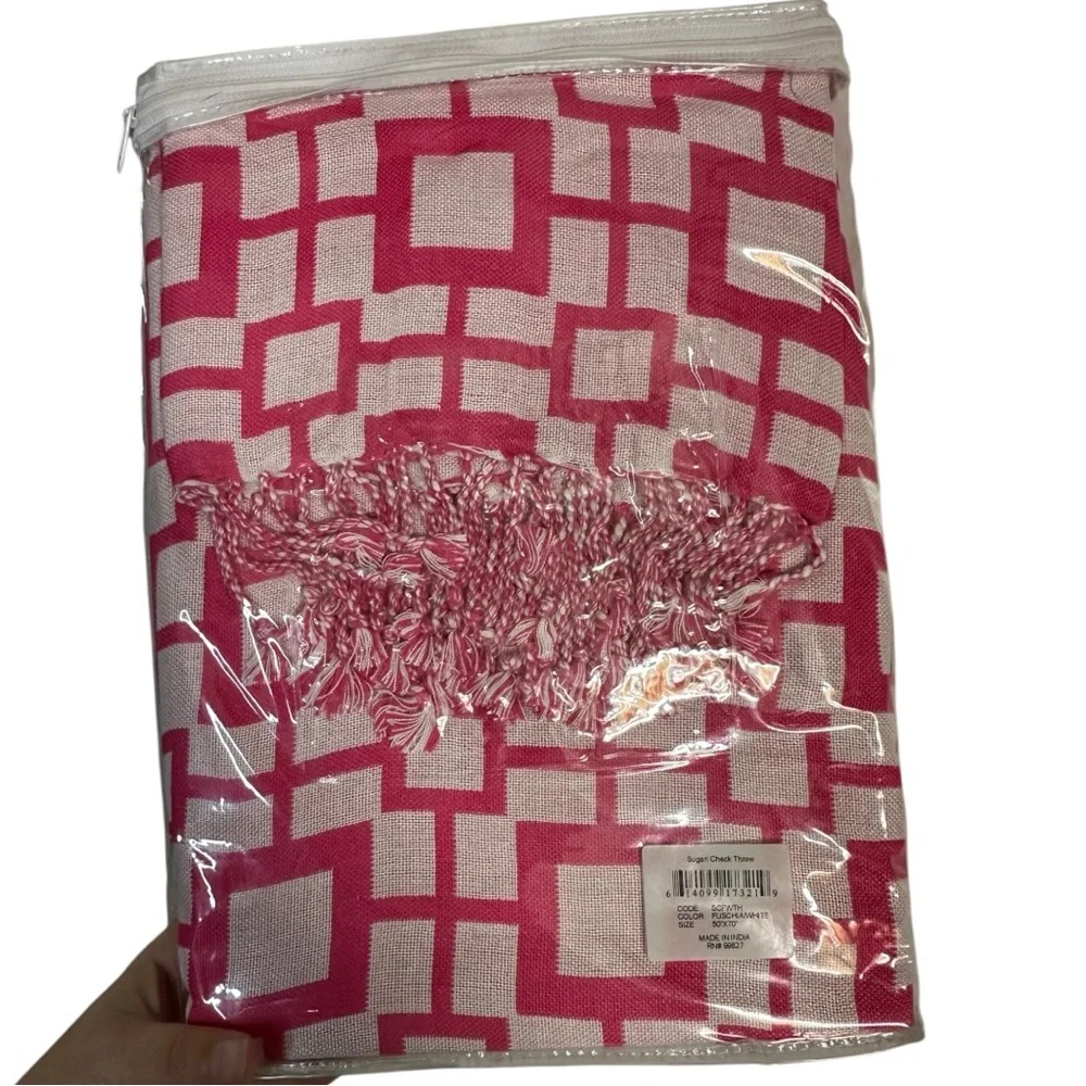 Pine Cone Hill Annie Selke Sugari Check Throw Blanket 50x70  pink White New‎